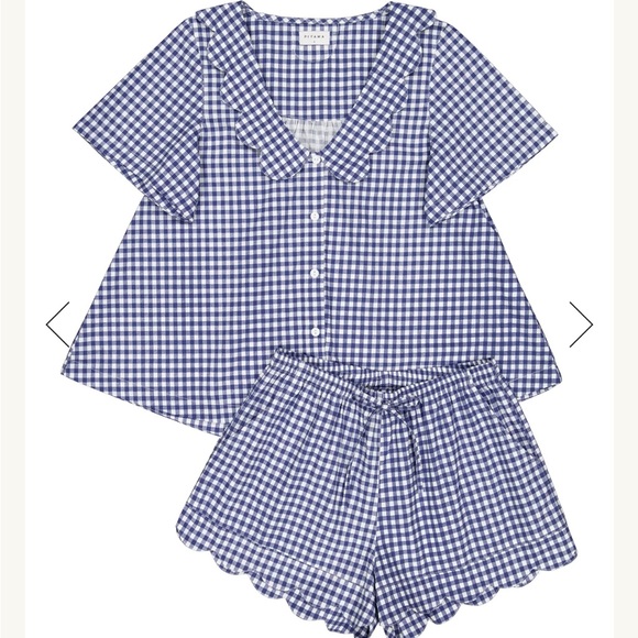 Piyama Penelope Sleep set - Blue Gingham Button-Up Top and Shorts Set - Picture 3 of 5
